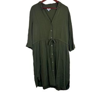 Old Navy Womens XXL Green Shirt Dress Button Front Pockets Casual Minimalist